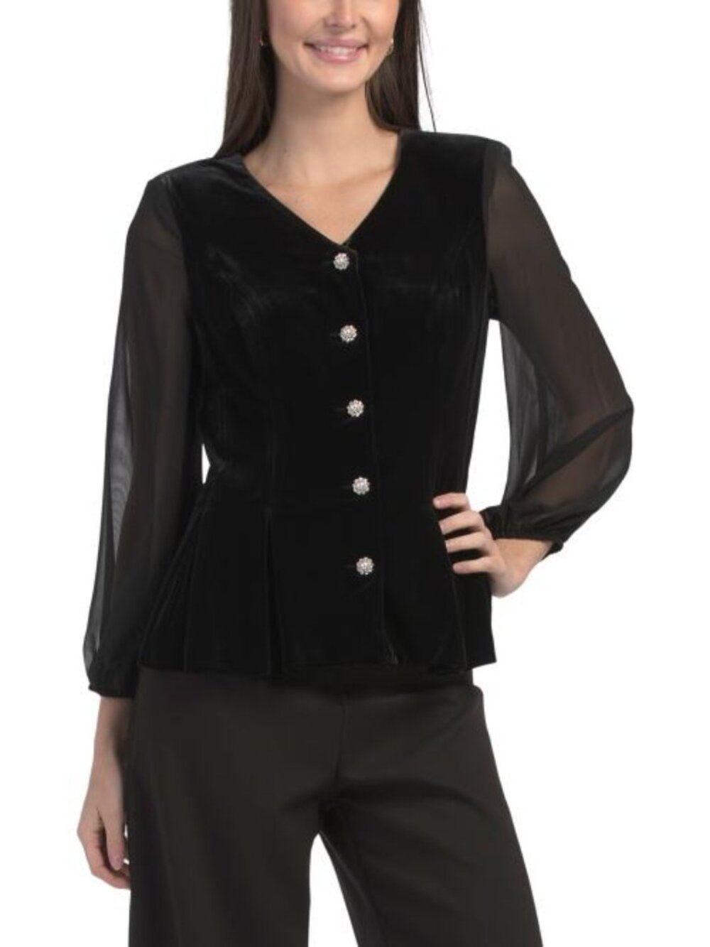 ALEX EVENINGS Stretch Velvet Crystal Blouse